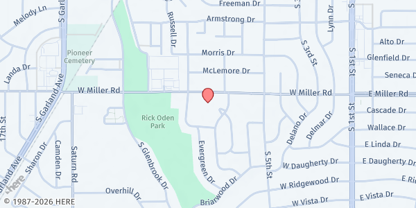 Map showing Living Word Christian Church at 718 W. Miller Rd., Garland, TX