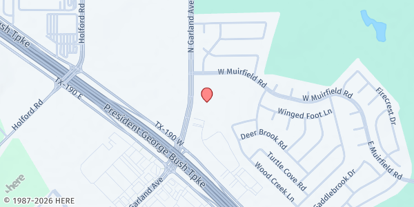 Map showing North Garland Baptist Fellowship at 5840 North Garland Avenue, Garland, TX