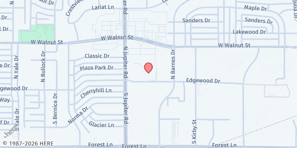 Map showing The ROC - Metro Family Ministries at 3375 Edgewood Dr., Garland, TX