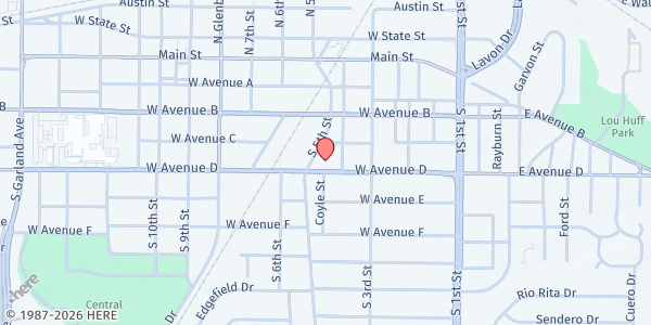 Map showing The Salvation Army - Garland at 451 W. Ave. D, Garland, TX