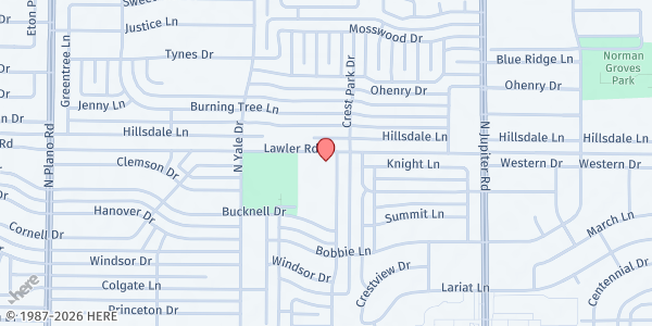 Map showing Walnut Park Assembly Of God at 3818 Lawler Rd., Garland, TX