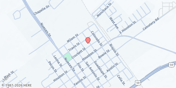 Map showing St. George Catholic Church at 304 Crockett St., George West, TX