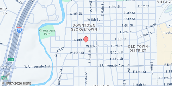 Map showing Helping Hands of Georgetown at 402 W. 8th St., Georgetown, TX