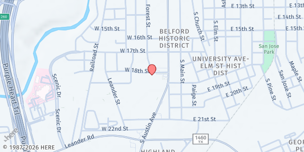 Map showing Stonehaven Resident Council at 210 W. 18th St., Georgetown, TX