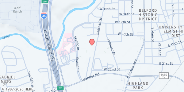 Map showing The Caring Place at 2000 Railroad St., Georgetown, TX