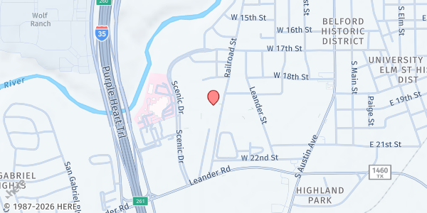 Map showing The Caring Place at 2000 Railroad Ave., Georgetown, TX