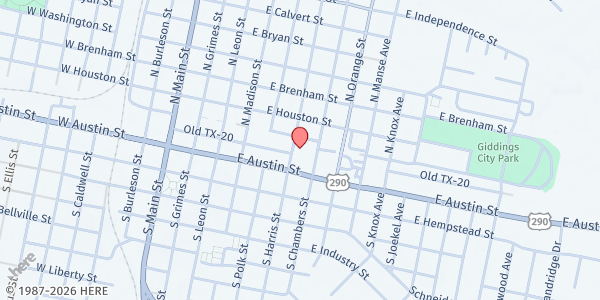 Map showing Giddings Food Pantry at 190 N. Harris, Giddings, TX