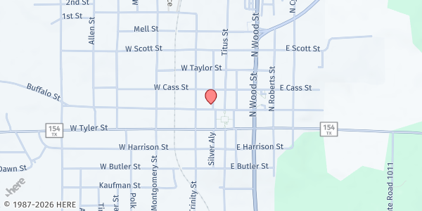 Map showing Upshur County Shares Food Pantry at 106 S. Montgomery St., Gilmer, TX