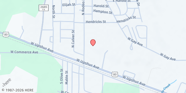 Map showing Produce Distribution at Gladewater Rodeo at 2502 W. Upshur Ave., Gladewater, TX