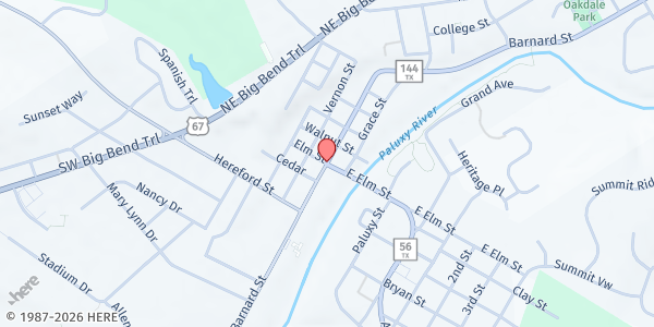 Map showing Somervell County Food Bank "Pappa's Pantry" at 753 Bo Gibbs Blvd, Glen Rose, TX