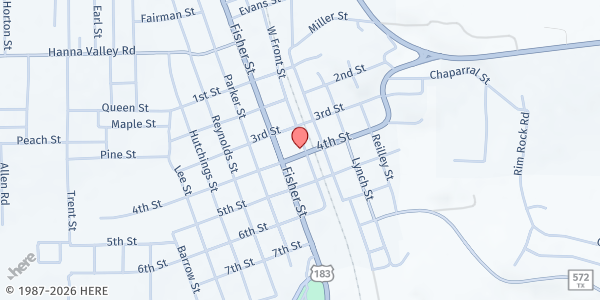 Map showing Goldthwaite Evangelism Center at 1105 West Front St., Goldthwaite, TX