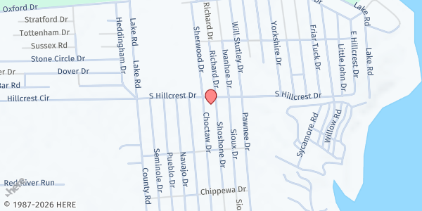 Map showing Sherwood Shores Baptist Church at 1044 Hillcrest Cir., Gordonville, TX