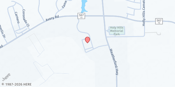 Map showing First United Methodist Church Granbury at 301 Loop 567, Granbury, TX