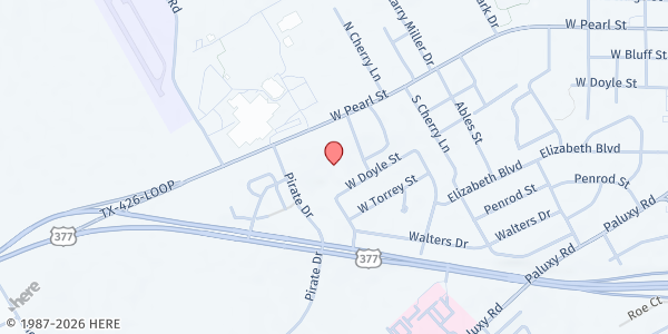 Map showing Granbury Church of Christ at 1903 W. Pearl St., Granbury, TX