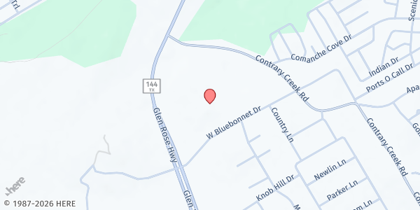 Map showing Lakeside Baptist Church at 500 W. Bluebonnet Dr., Granbury, TX