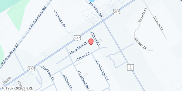 Map showing Mission Granbury at 3611 Plaza E Court, Granbury, TX