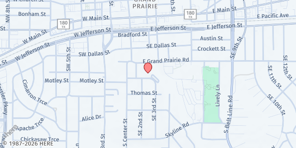 Map showing Casa Amistad Church at 126 Brannon St, Grand Prairie, TX