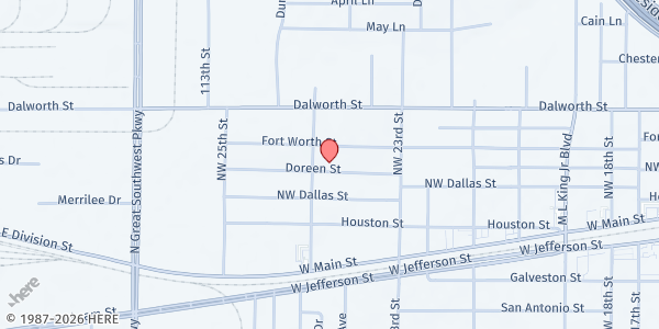 Map showing Faith and Life Family at 2366 Doreen Street, Grand Prairie, TX