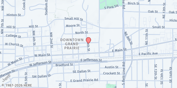 Map showing Grand Prairie Co-Op at 118 NE 4th St, Grand Prairie, TX