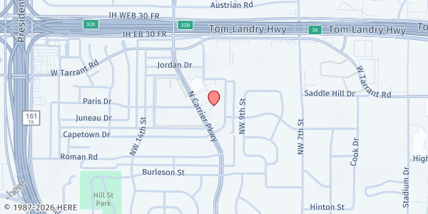 Map showing Iglesia El Shaddai at 1014 N. Carrier Pkwy., Grand Prairie, TX