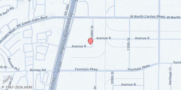 Map showing Winners Chapel International at 2001 108th Str Ste.101, Grand Prairie, TX
