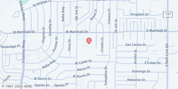Map showing Word of Peace International Ministry, Inc. at 417 W Marshall Dr, Grand Prairie, TX