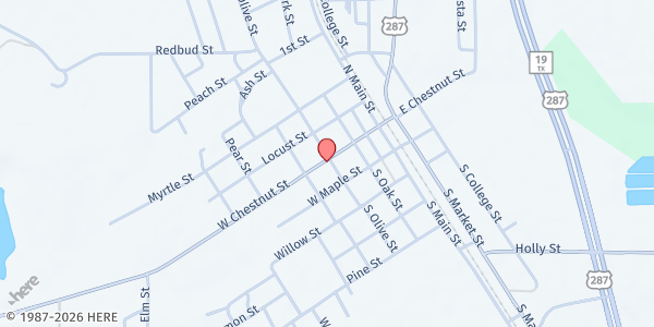 Map showing Grapeland First Baptist Church at 408 Chestnut St., Grapeland, TX