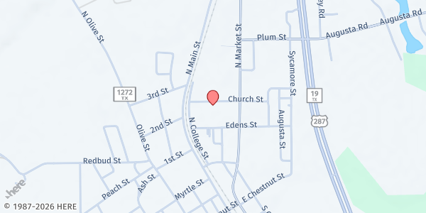 Map showing Senior Citizens Center at 112 Church St., Grapeland, TX