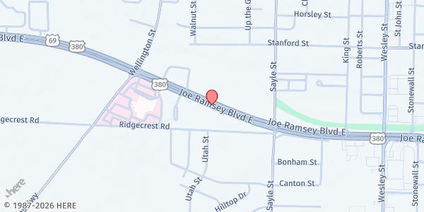 Map showing BECAUSE WE CARE - Highland Terrace Baptist Church at 3939 JOE RAMSEY, GREENVILLE, TX