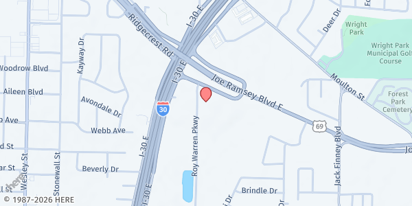 Map showing Crossroads Assembly of God Church at 1501 E. Joe Ramsey Blvd., Greenville, TX