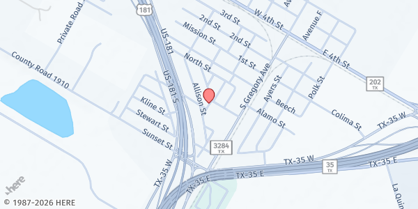 Map showing Immaculate Conception Catholic Church - Divine Mercy Pantry (Gregory) at 107 Church St., Gregory, TX