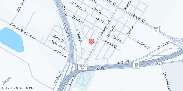 Map showing Immaculate Conception Catholic Church at 107 Church, Gregory, TX