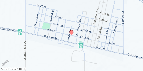 Map showing Helping Hands Pantry of Groom at 100 W. 1st St., Groom, TX