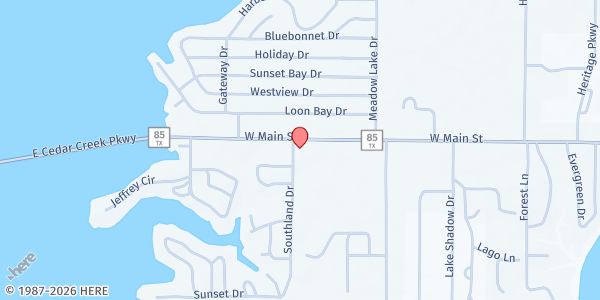 Map showing Christian Life Center Food Pantry at 110 Southland Dr., Gun Barrel City, TX