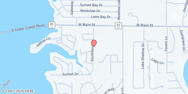 Map showing CLC Food Pantry at 110 Southland, Gun Barrel City, TX