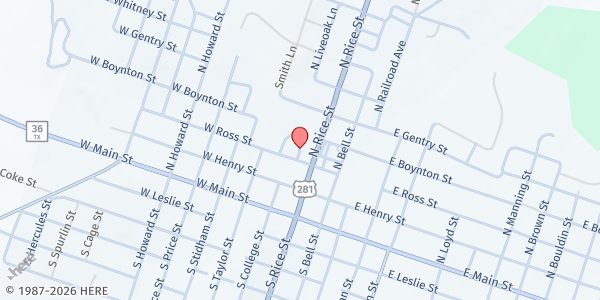 Map showing Hamilton County United Care Mobile Pantry at 111 W. Ross St., Hamilton, TX