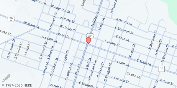 Map showing Hamilton United Care Mobile at 111 W Ross Street, Hamilton, TX