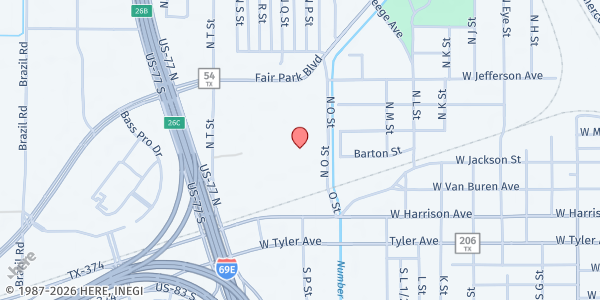 Map showing Abundant Life Food Pantry at 101 N. O St., Harlingen, TX