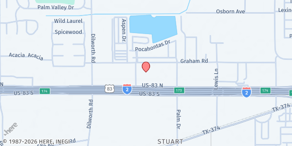 Map showing Faith Pleases God at 4501 W. Expressway 83, Harlingen, TX