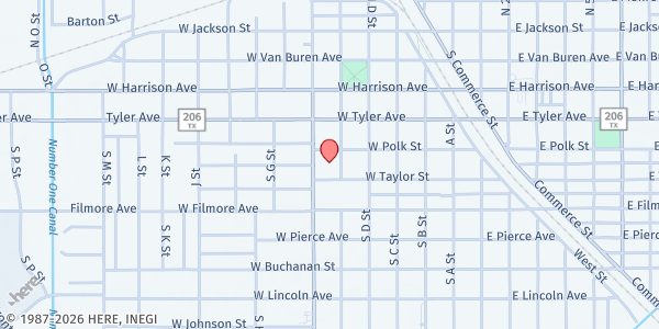 Map showing Loaves & Fishes of the Rio Grande Valley at 514 S. E St., Harlingen, TX