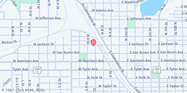 Map showing S.V.D.P. St Anthony's Church at 405 W. Jackson Ave., Harlingen, TX