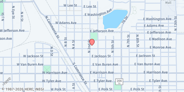 Map showing The Salvation Army - Harlingen at 201 E. Monroe Ave., Harlingen, TX