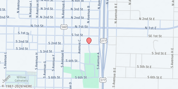 Map showing Haskell County Food Distribution at 200 Ave. B, Haskell, TX