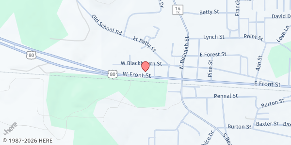 Map showing Hawkins Helping Hands at 320 Front St., Hawkins, TX