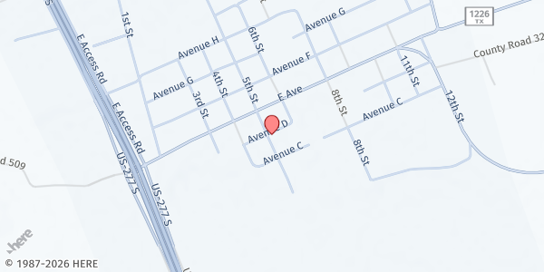 Map showing First Baptist Church of Hawley at 350 5th St., Hawley, TX