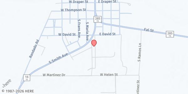 Map showing Hebbronville Food Pantry at 14 Rodriguez Lane, Hebbronville, TX