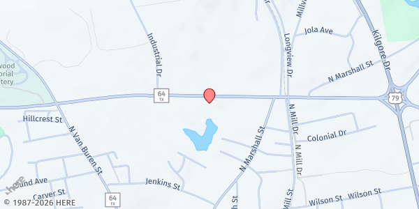 Map showing Henderson Interchurch Ministry at 769 State Hwy. 64, Henderson, TX