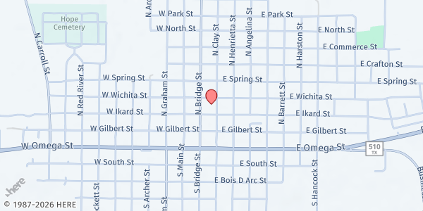 Map showing Clay County Mission Outreach at 211 N Clay St, Henrietta, TX