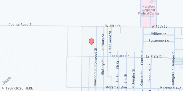 Map showing CSFP Hereford Nazarene Family Church at 1410 La Plata St, Hereford, TX