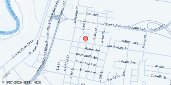 Map showing Amigos de la Comunidad /GH at 210 Ramon Ayala Dr., Hidalgo, TX